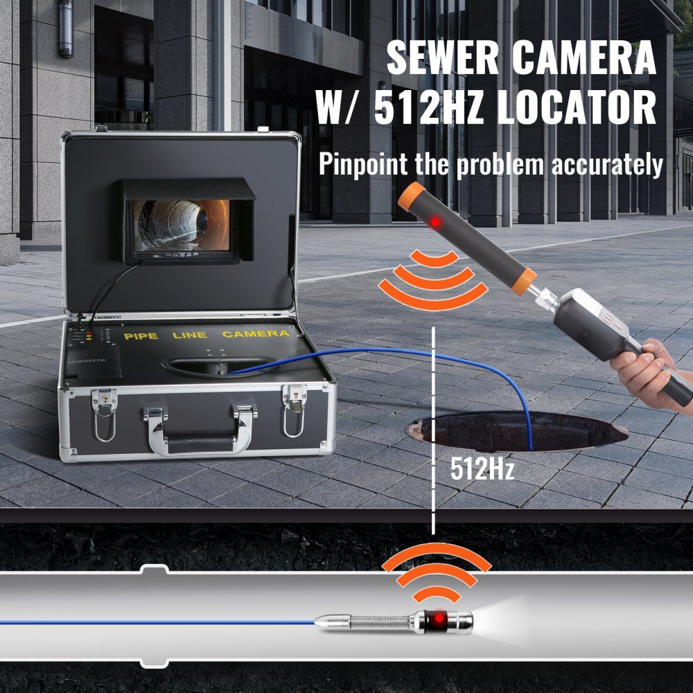 Sewer Camera with 512-Hz-Ortung, 30m 7" Pipe Inspection Camera with DVR Function, IP68-Kamera with 12 Adjustable LEDs, einer 16-GB-SD-Karte for Sewer Pipes, Home, Sewer Pipes