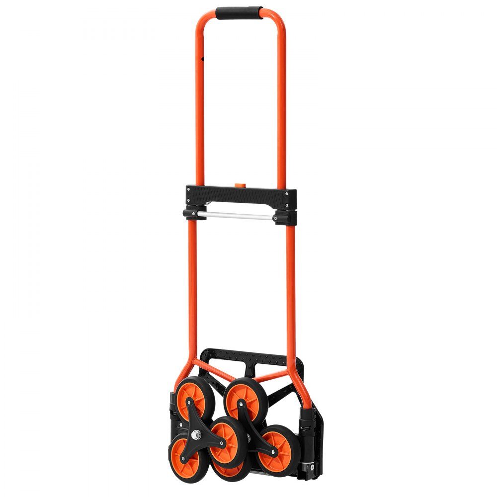 Folding stair hand truck, hand truck 54 kg load capacity, stair climber with telescopic handle, 6 wheels & 2 tension straps, transport trolley, stair trolley, ideal for household, shopping & storage