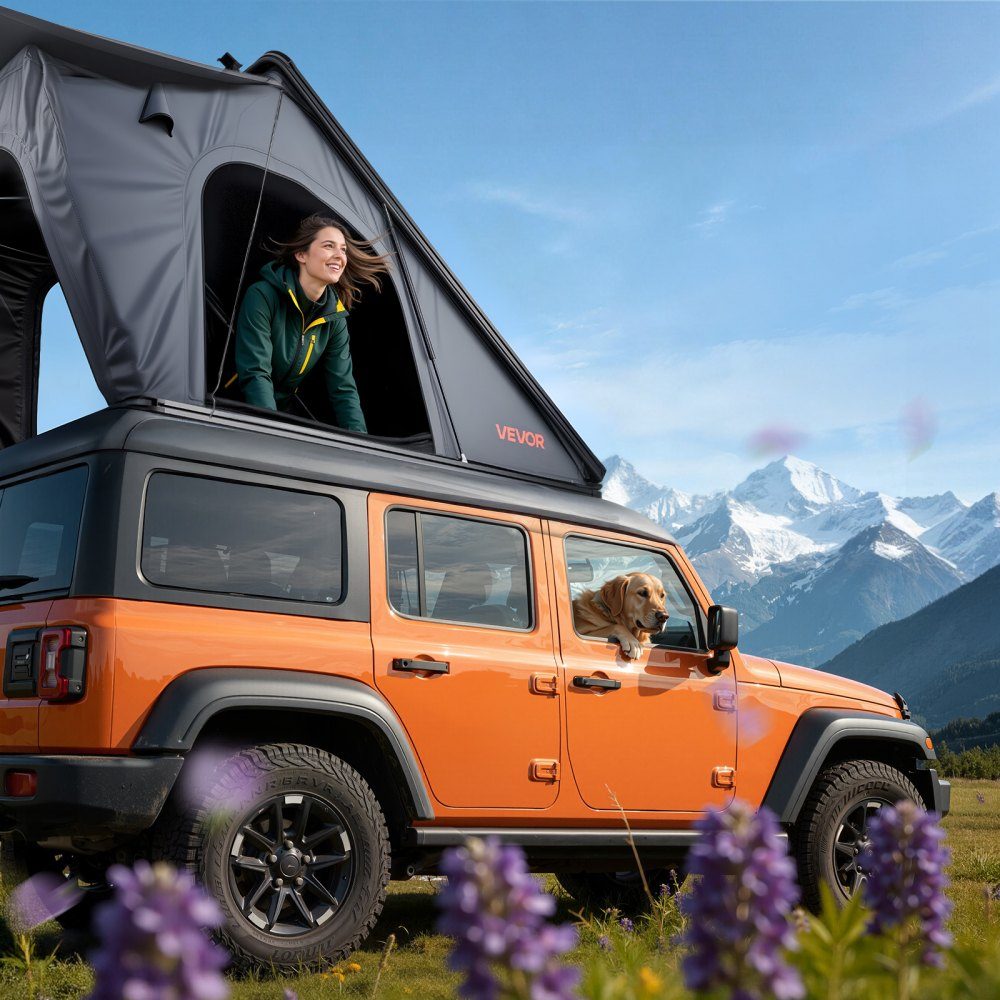 Tente de toit de voiture à coque rigide pour 2-3 personnes, tente de camping en aluminium avec éclairage LED tricolore et 1 fenêtre, imperméable et coupe-vent, pour pick-up Jeep SUV, 256 x 222 x 152 cm (déplié)