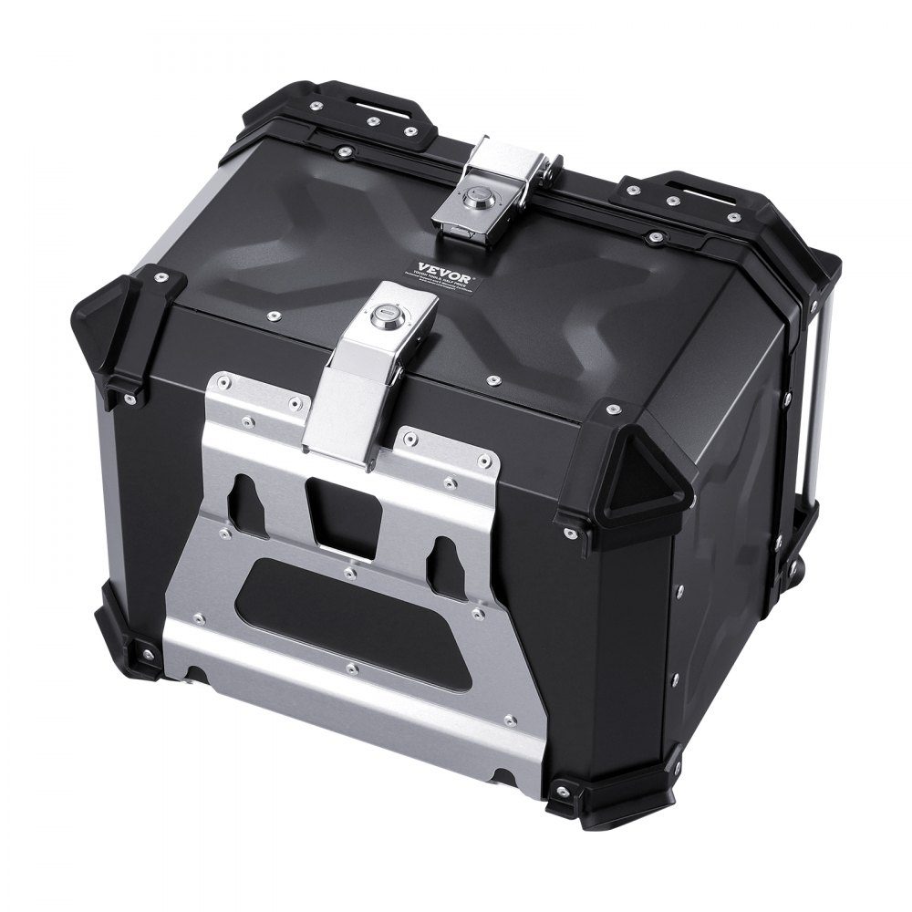 Motorrad-Topcase, Motorradkoffer, 55 l, Aluminiumlegierung, Heckbox mit Lederfutter, abnehmbare Motorrad-Topbox mit Schloss und Rückenpolster, Helmkoffer (470 x 430 x 367 mm), Schwarz