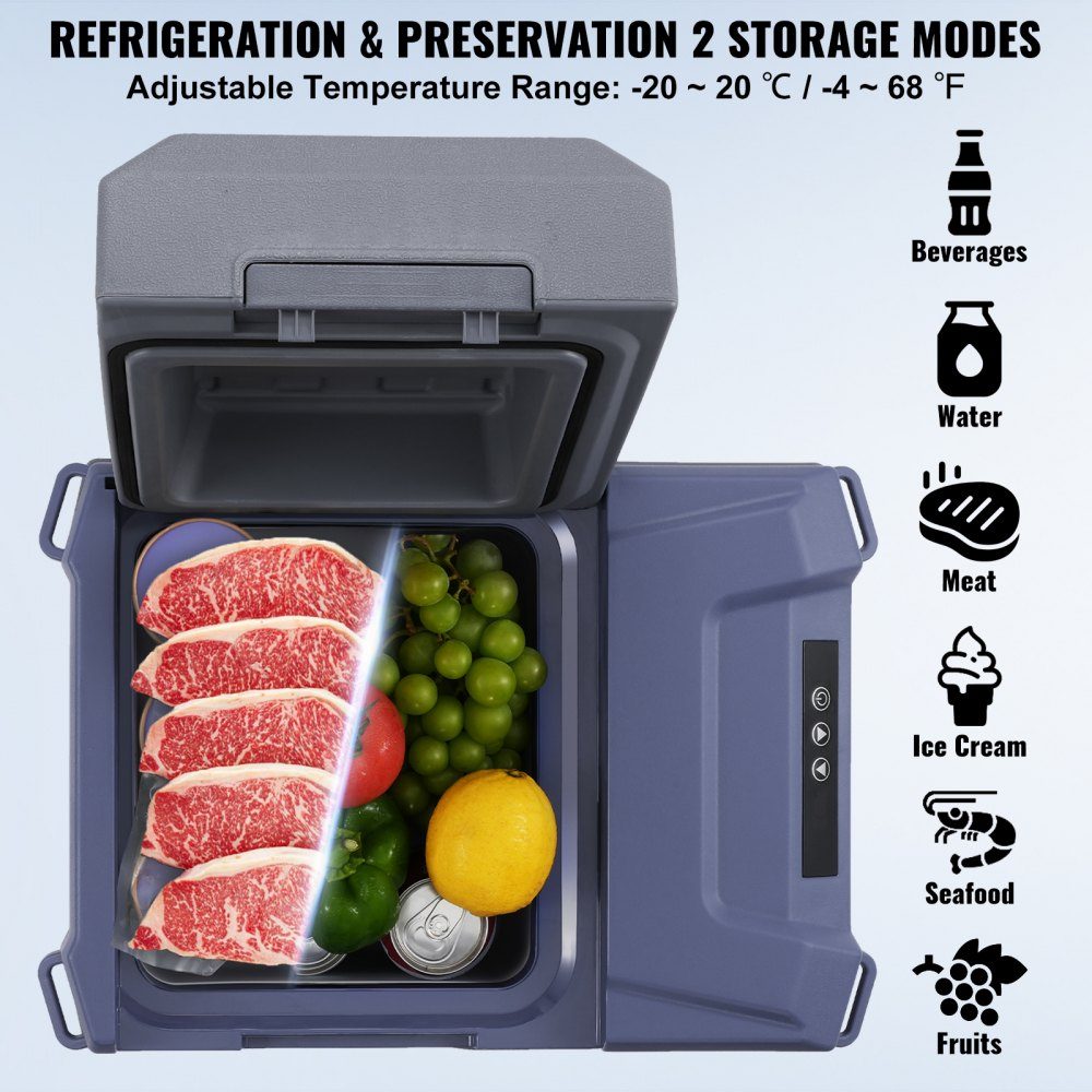 Car Refrigerator, 12V Car Fridge, Portable 12L Single Zone Freezer, Adjustable Range from -4℉ to 68℉, 12/24V DC and 100-240V AC Compressor Cooler for Outdoor, Camping, RV