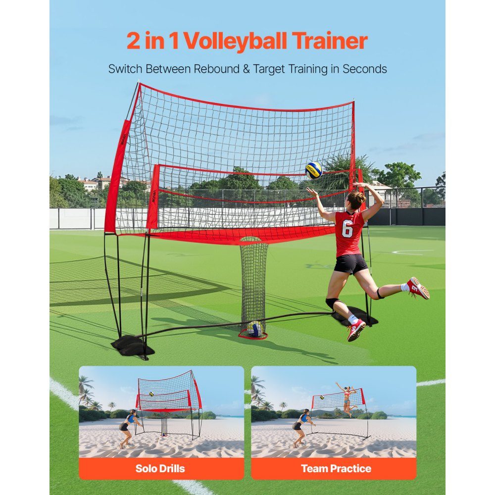 2 in 1 Volleyball-Trainingsnetz, stufenlos höhenverstellbares Übungsgerät (1,98-2,04 m) mit Ballrücklauf, tragbare Netzstation, einfacher Aufbau für den Innen- und Außenbereich