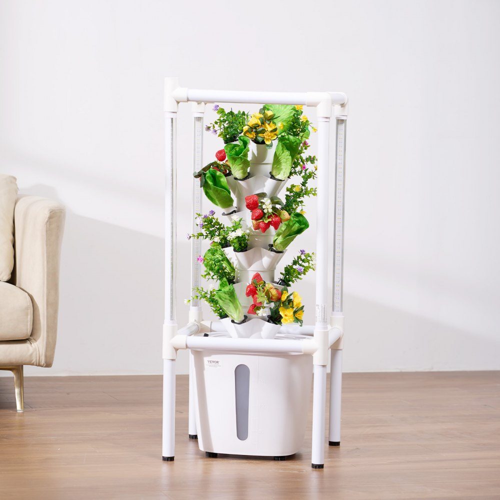 Hydrokultur-Anbausystem mit Wachstumslicht, Hydrokultur-Turm mit 30 Plätzen und 6 Ebenen, Hydronik-Garten für zu Hause mit Wasserpumpe, Pflanzenkeimungsset für Kräuter, Obst und Gemüse