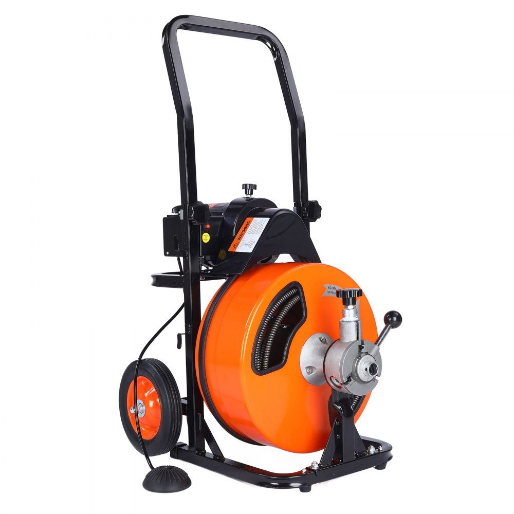 Pipe cleaning machine with automatic feed, 30m x 9.5mm pipe cleaning spiral with rollers, electric pipe cleaner for 5-10cm pipes, pipe cleaning device for drains, toilets, sinks