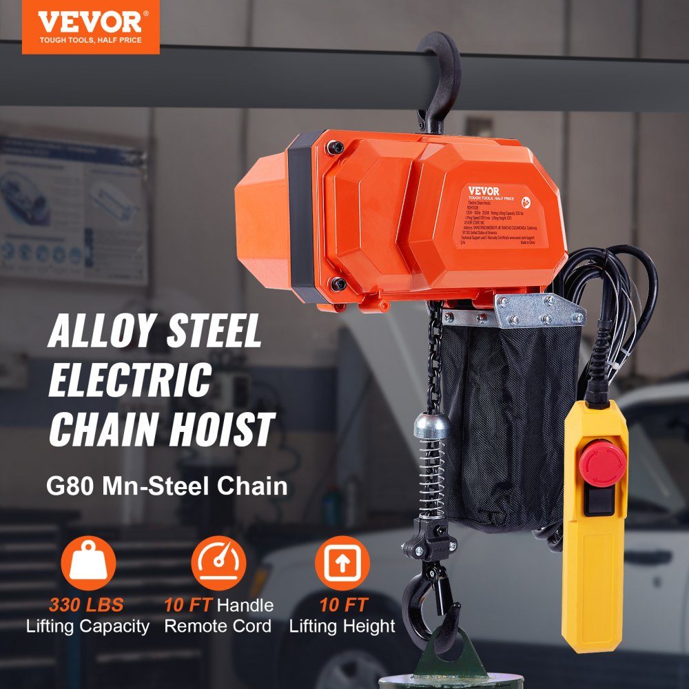 Electric Chain Hoist, 150kg Load Capacity, 3m Lifting Height, Speed ​​2.3m/min, 230V Single Phase Overhead Crane with G80 Chain, 3m Wired Remote Control for Garage, Shop, Hotel, Home