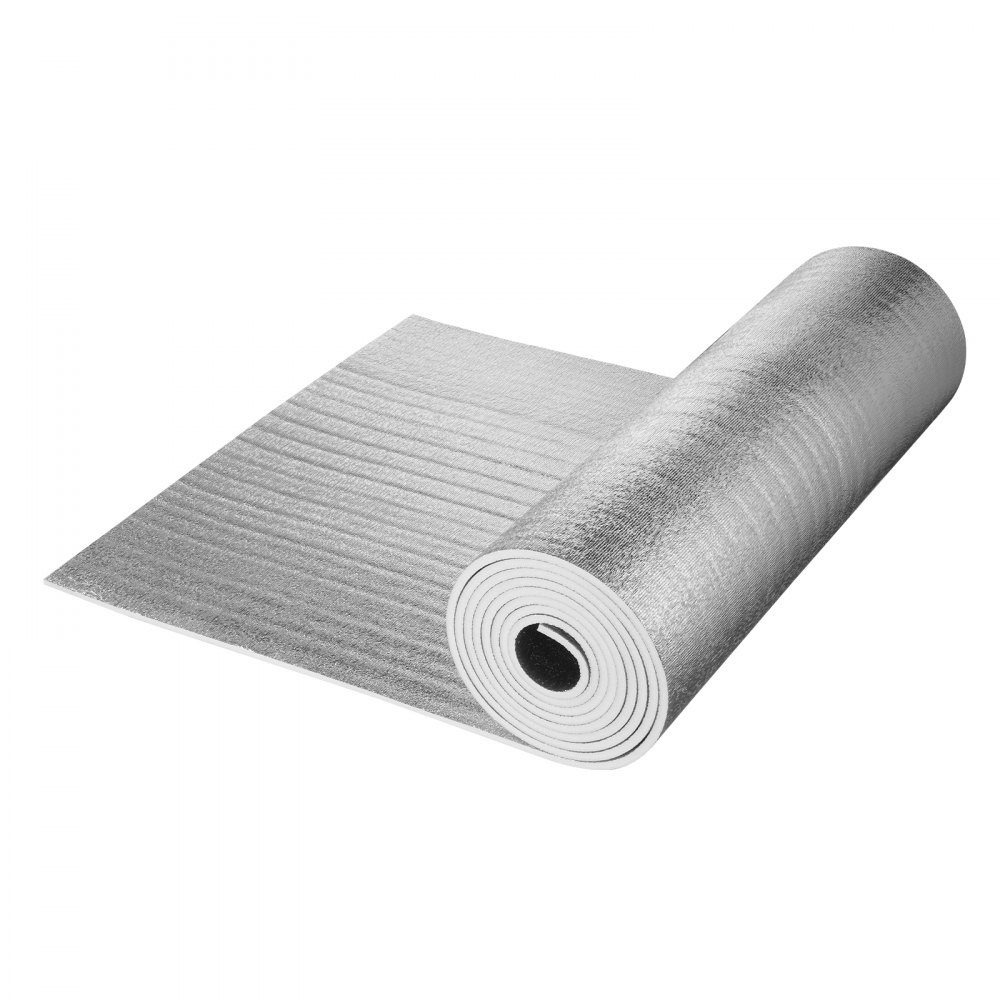 Rouleau d'isolation réfléchissant double, barrière radiante avec noyau en mousse, 15,1 mm, 48" x 25 pieds, panneau réfléchissant la chaleur double face en feuille d'aluminium et mousse EPE, rouleau d'isolation thermique pour fenêtres et toits de camping-c