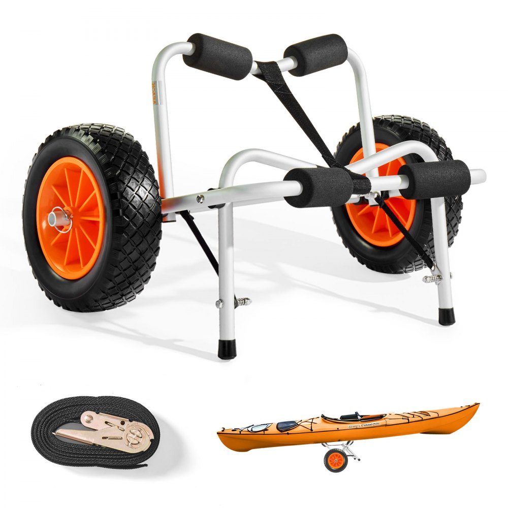 Chariot de kayak pliable de 113 kg avec pneus en PU de 25,4 cm et 1 sangle à cliquet pour le transport de kayaks, canoës, planches à pagaie, bateaux Jon, équipements de sports nautiques, 70 x 40 x 40 cm