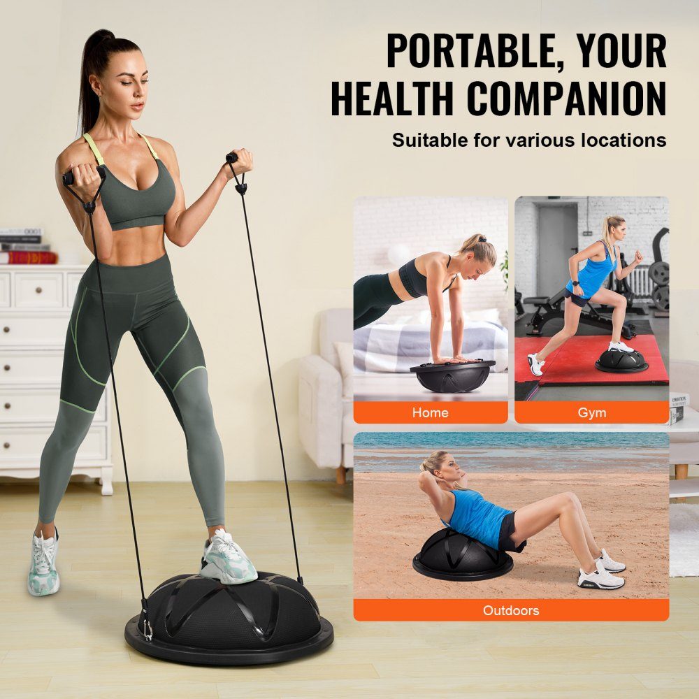 Half Exercise Ball Trainer, 23" Balance Ball Trainer, 660lbs Load Capacity Stability Ball, Yoga Ball with Resistance Bands and Pump, Strength Fitness Ball for Home Gym, Full Body Workout, Black