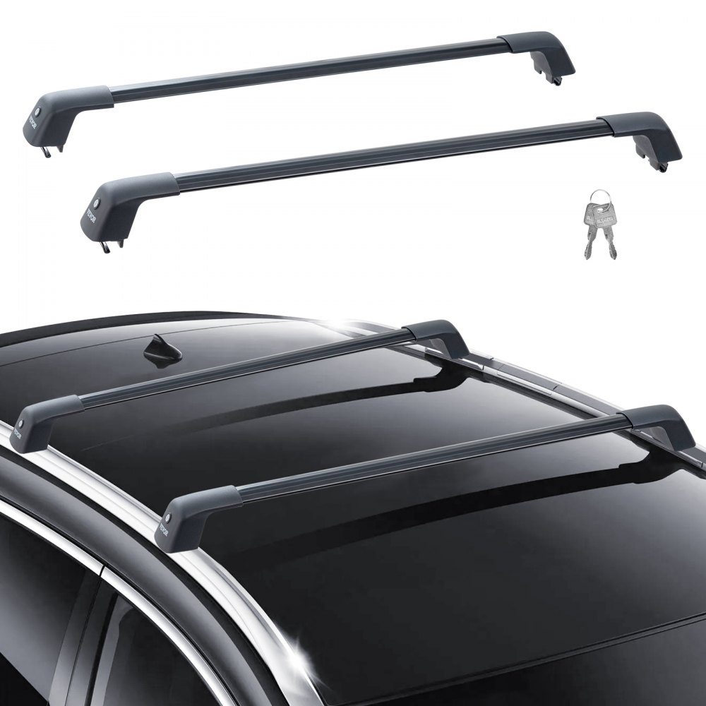 Porte-bagages de toit universel pour voiture, barre transversale en aluminium, capacité de charge de 90 kg, convient pour rail latéral surélevé avec espace, convient pour une distance intérieure de la poutre de toit de 102 à 108 cm. Porte-bagages de toit universel pour voiture, barre transversale en aluminium, capacité de charge de 90 kg, convient pour rail latéral surélevé avec espace, convient pour une distance intérieure de la poutre de toit de 102 à 108 cm.
