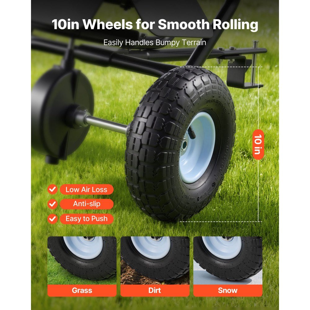 Spreader 38.6 kg load capacity, centrifugal spreader trailer spreader 3 m spreading width, spreading trailer with 25.4 cm tires, adjustable spreading quantity, lawn spreader for seeds, fertilizer and road salt