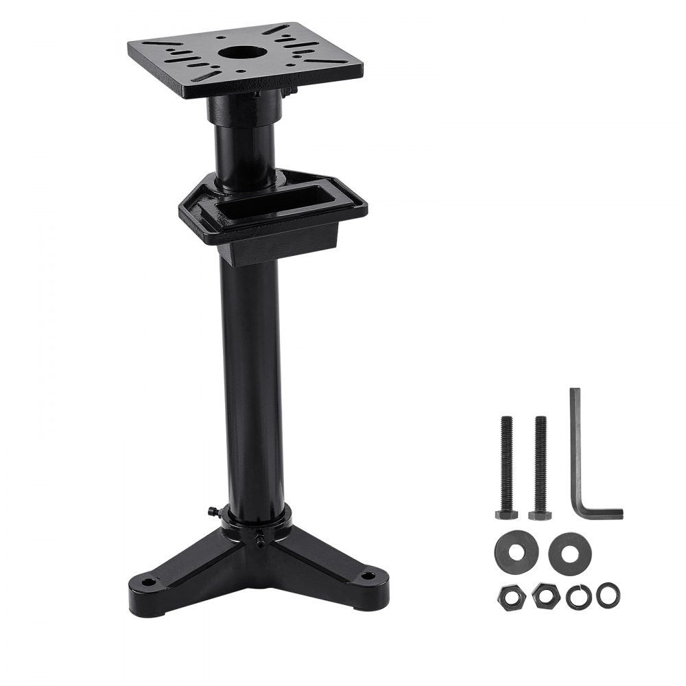 Bench grinder stand, vise floor base with 27 x 27 cm mounting plate, pre-cut mounting slots and water container, compatible with most bench grinders