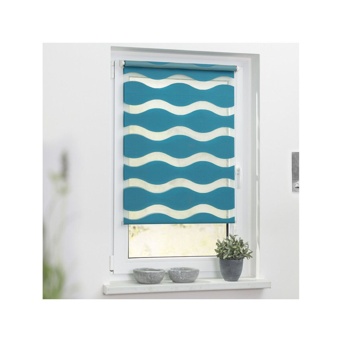 Lichtblick Duo store enrouleur wave Klemmfix, sans perçage, à partir de 45 x 150 cm (essence, 80x150 cm)
