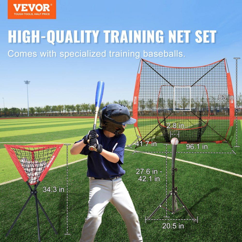 94" x 42" x 84" Baseball Softball Practice Net, Portable Baseball Training Net for Batting, Catching, Pitching, Backstop Equipment with Arch Frame, Carry Bag, Strike Zone, Balls, Ball Collector