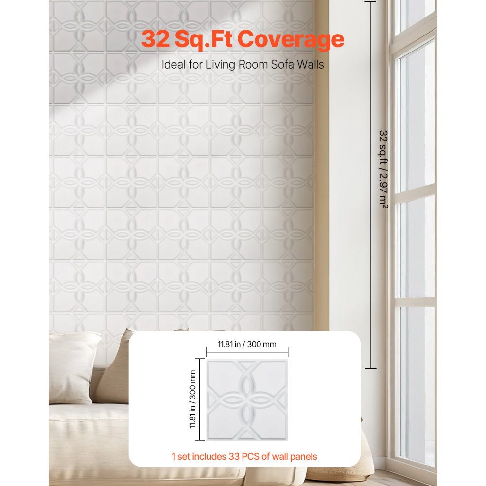 3D-Wandpaneele, 33er-Set, 30 x 30 cm, PVC-Wandpaneele in modernem, minimalistischem Blumendesign, Wanddekoration, Inneneinrichtung für Schlafzimmer, Wohnzimmer und Spielzimmer, Mattweiß