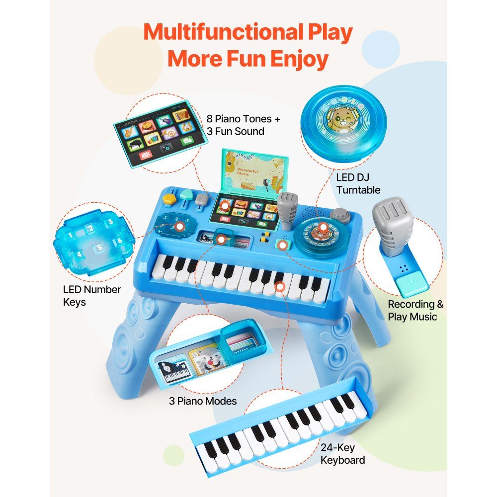 Table d'activité, table musicale avec 133 sources sonores, fonction d'enregistrement et platine DJ LED, table d'apprentissage pour enfants, table de jeu interactive pour anniversaires, cadeau pour enfants de 6 mois et plus