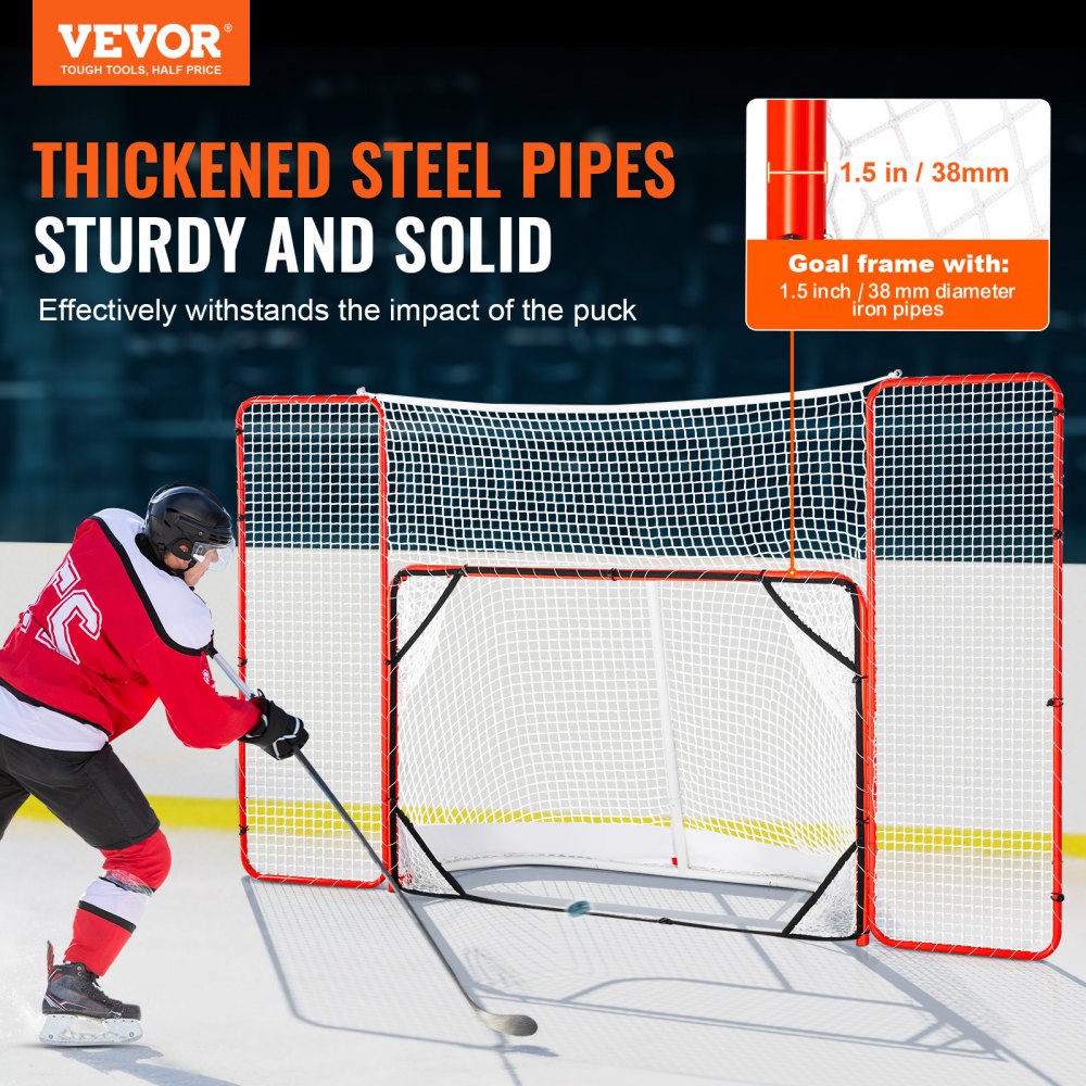 Hockey Goal Street Hockey Net with Backstop and Goals, Street Hockey Goal Hockey Net, 310x183cm Pro Hockey Training Goal Set, Portable Indoor Outdoor Hockey Goal with Net, White/Red, Training Hockey Goal Street Hockey Net with Backstop and Goals, Street Hockey Goal Hockey Net, 310x183cm Pro Hockey Training Goal Set, Portable Indoor Outdoor Hockey Goal with Net, White/Red, Training