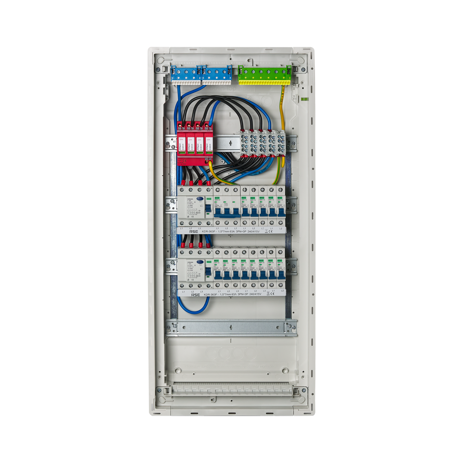 Meter cabinet, fuse box, distribution box, construction site electricity Hager sub-distribution, flush-mounted hollow wall, surge protection, wired Hager VH48NC