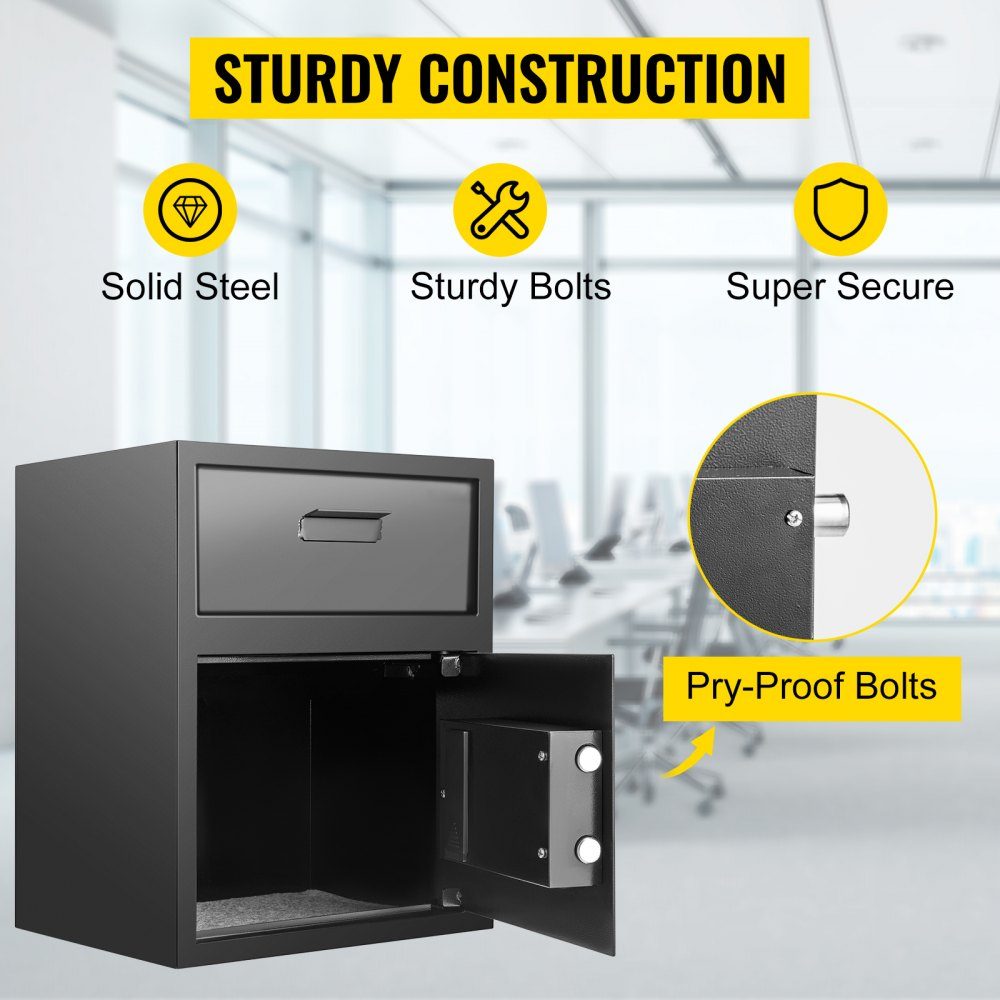 Safe Electronic furniture safe 48 L (36 x 30 x 45 cm), safe with electronic combination lock, safe furniture safe black, made of sturdy carbon steel, fireproof and waterproof, with LCD screen
