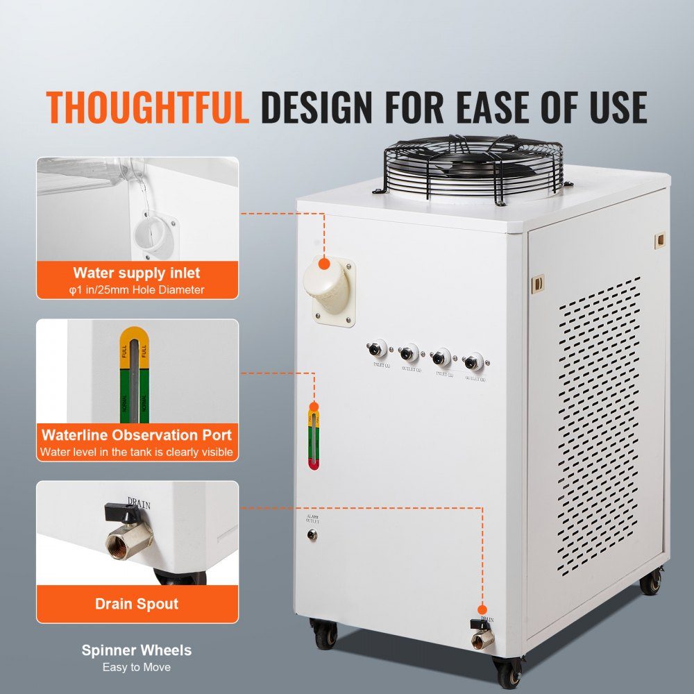 Industrial Water Chiller, CW6000, 1500W Water Chiller Cooling System with Compressor, 15L Water Tank Capacity, 65L/min Maximum Flow Rate, for CO2 Laser Engraving Machine Cooling Machine