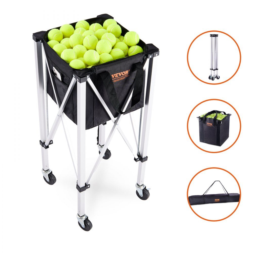 Conteneur de balles de tennis pliable, peut contenir 150 balles de tennis, chariot léger en alliage d'aluminium avec roulettes, sac amovible, sac de transport, chariot d'éducation physique portable pour joueurs de tennis