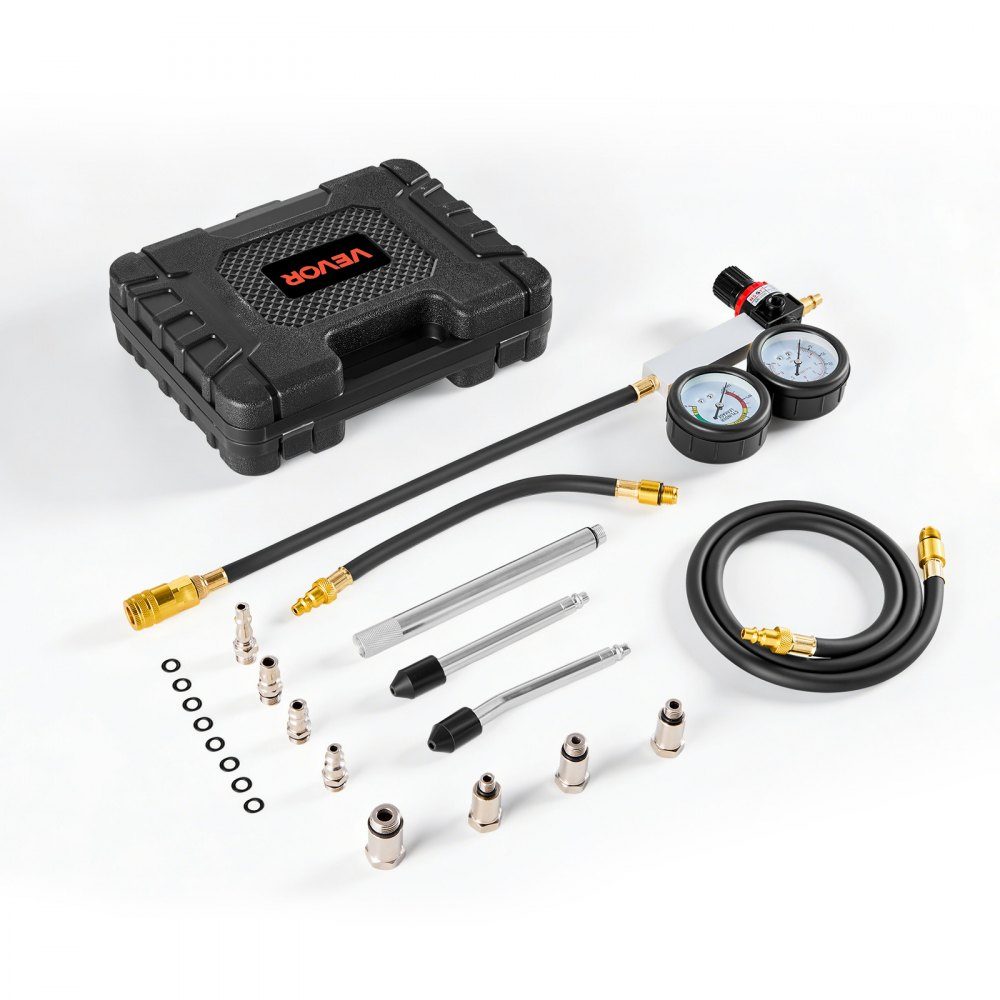 Engine Cylinder Pressure Loss Tester, 0-100psi Pressure Gauge Range, Cylinder Pressure Tester with 4 Adapters and 2 Metal Tubes, Automotive Compression Test Kit, Pressure Test and Leak Rate Measurement