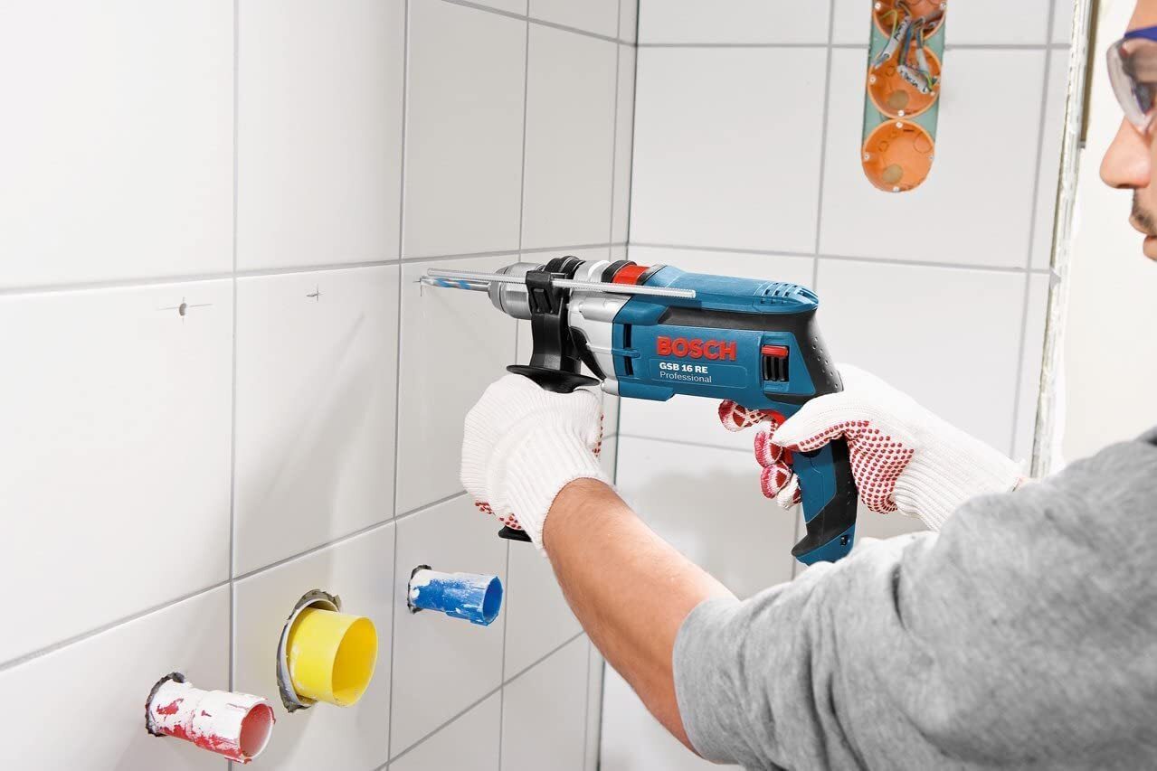 Wiertarka udarowa Bosch Professional GSB 16 RE + uchwyt szybkozaciskowy 13 mm + ogranicznik głębokości 210 mm + uchwyt dodatkowy + walizka (750 W)