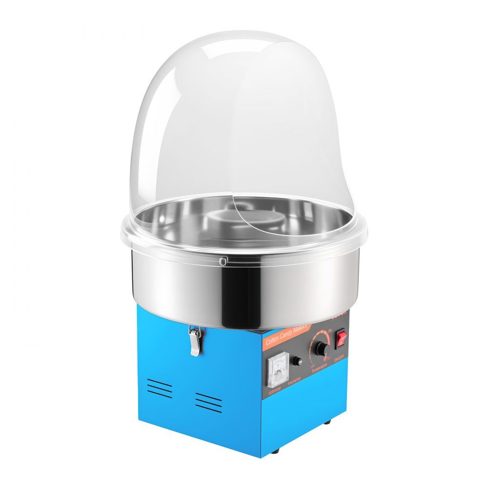 Machine à barbe à papa électrique 1000 W, machine à barbe à papa avec couvercle, bol en acier inoxydable et cuillère à sucre, idéale pour le carnaval, les anniversaires, les fêtes de famille, machine à barbe à papa professionnelle bleue