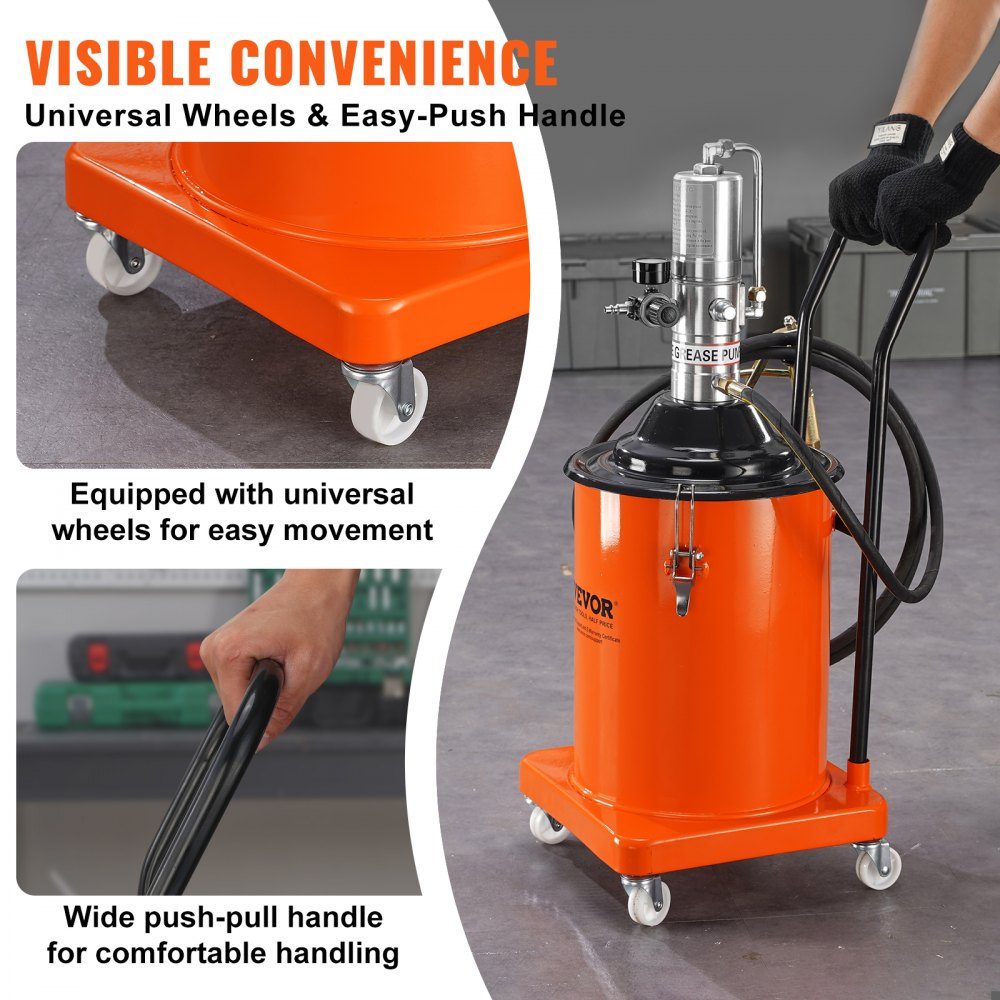 Grease Pump 20L Air Powered Grease Pump 0.6-0.8MPa Die Cast Aluminum Pump -20-100°C Operating Temperature Pneumatic Grease Pump NPT Port Grease Pump Suitable for 0-3# Grease