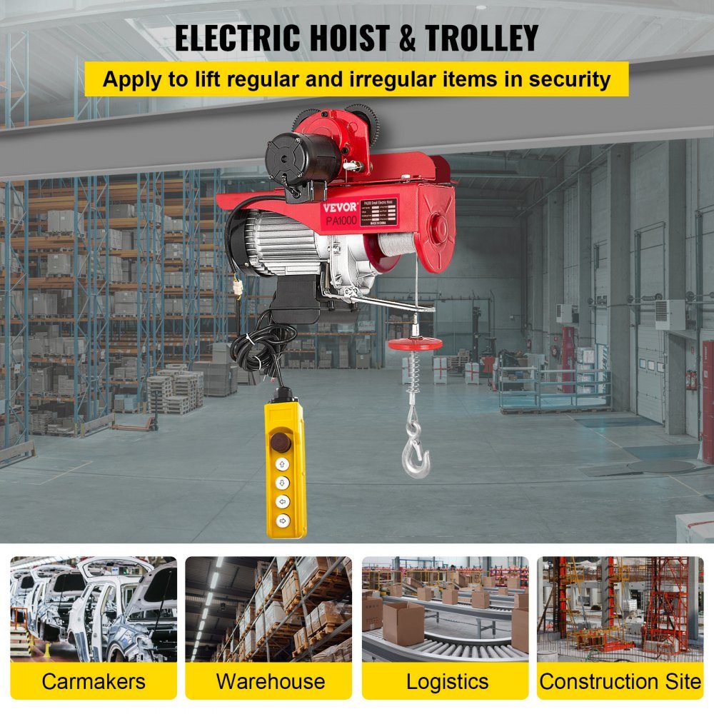 Elektrische lier 220V elektrische kettingtakel 1000 kg 1800 W met bedrade afstandsbediening 1,4 m elektrische lier voor werkplaats, garage, magazijn, industrieel hijsen van zware lasten – Artikelnr. HT-22271