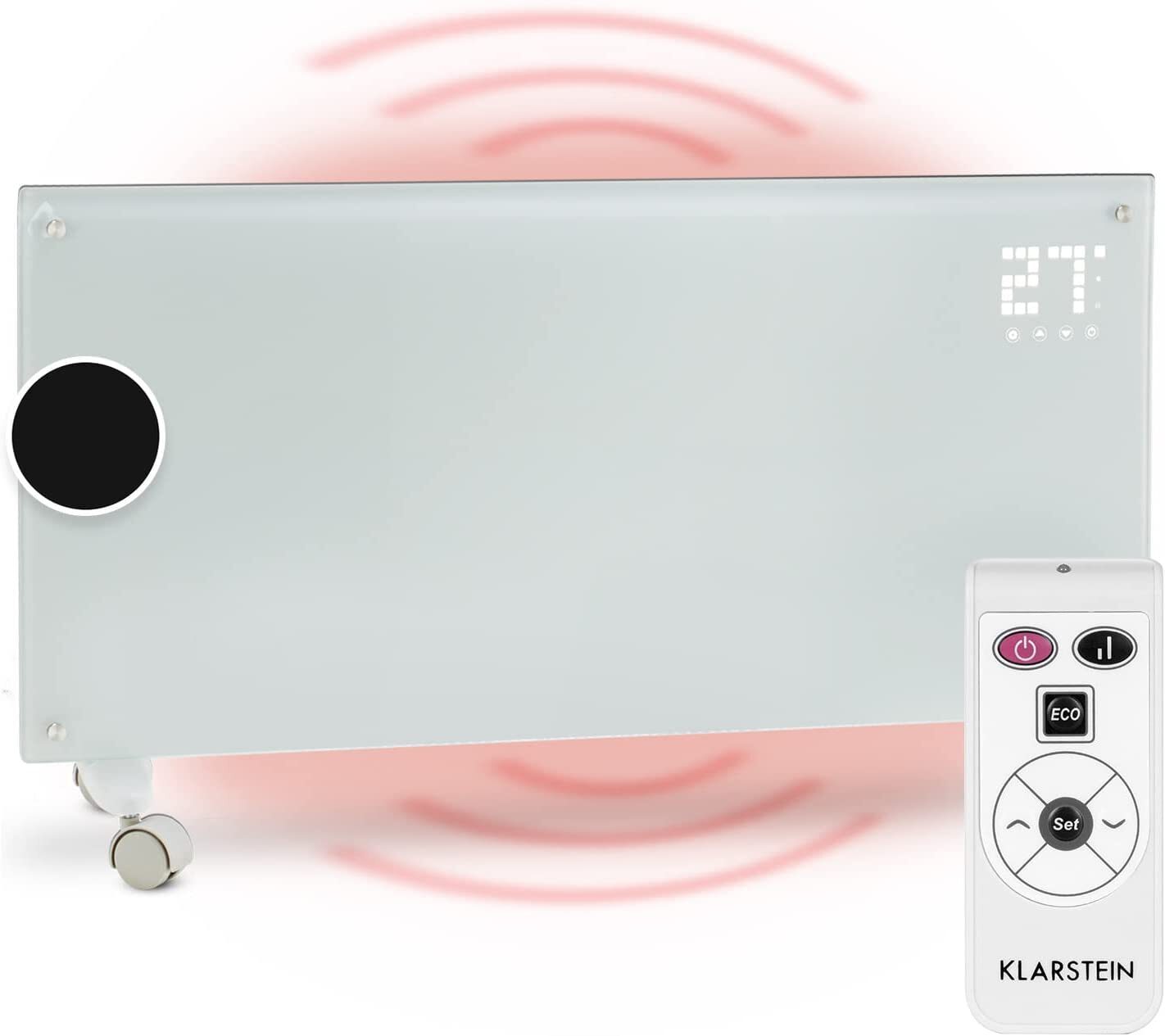 Klarstein electric heater, convector heater with floor rollers, mobile electric heater, energy-saving, slim, quiet electric heater, free-standing electric radiator with thermostat, 2000 W