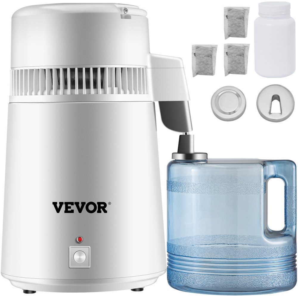 Waterdestilleerder drinkwater, 750W waterdestilleerder 1,3 L/H distilleerder waterdestilleerder, 304 roestvrijstalen witte distilleerder met handvat, thermostaat