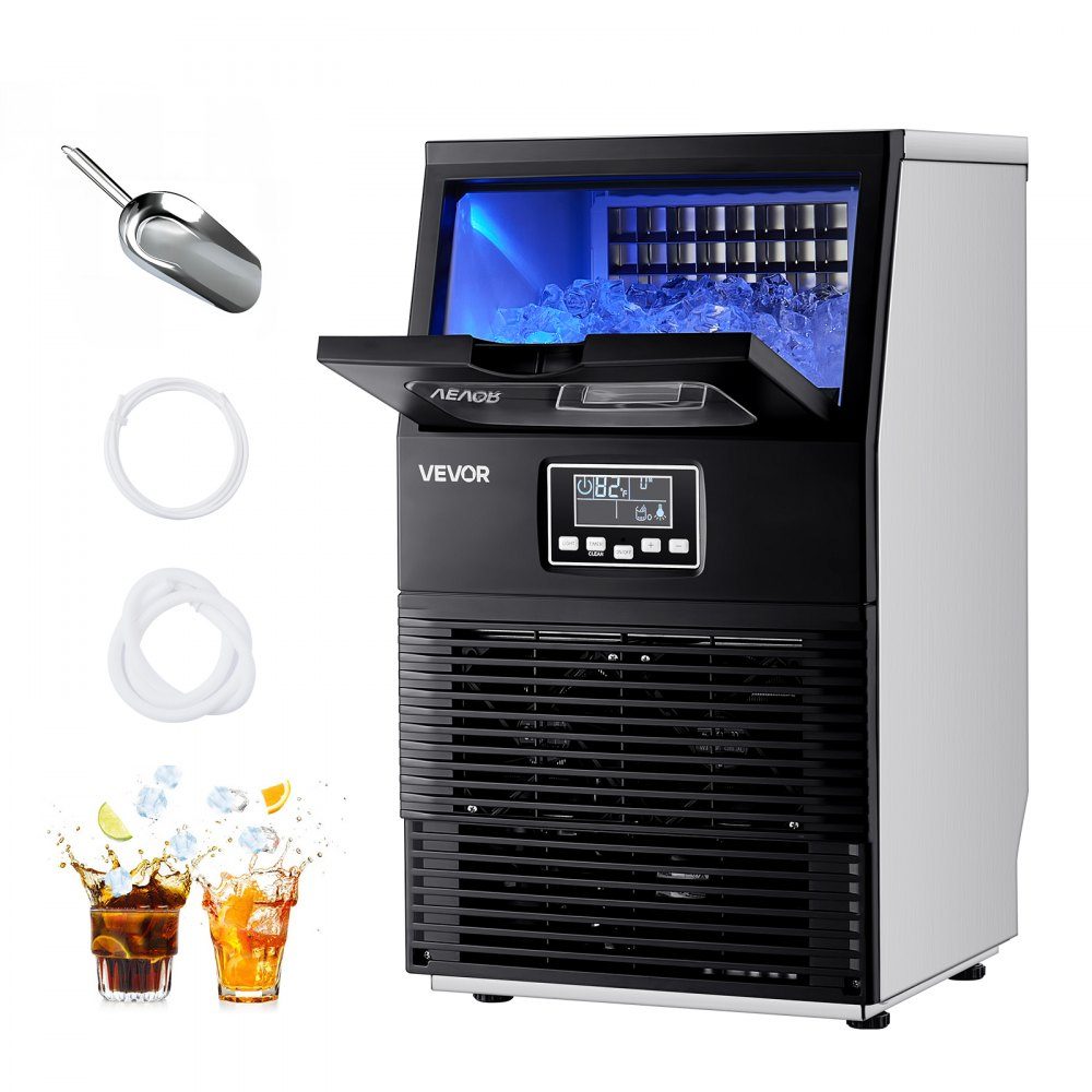 Kommerzielle Eismaschine, Eiswürfelmaschine, 36 kg/Tag mit 5 kg Speicher, freistehender und Desktop-Eiswürfelbereiter aus Edelstahl mit LED-Anzeige und Selbstreinigung für Heimbar und Restaurant