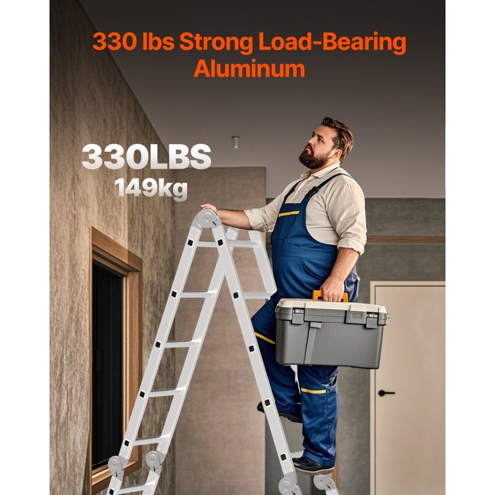 Multi-purpose ladder, 7-in-1 multi-function ladder, A-frame, 3-stage adjustable telescopic ladder, 3.5 m high extension ladder, ladder frame, 150 kg load capacity for household and outdoor work