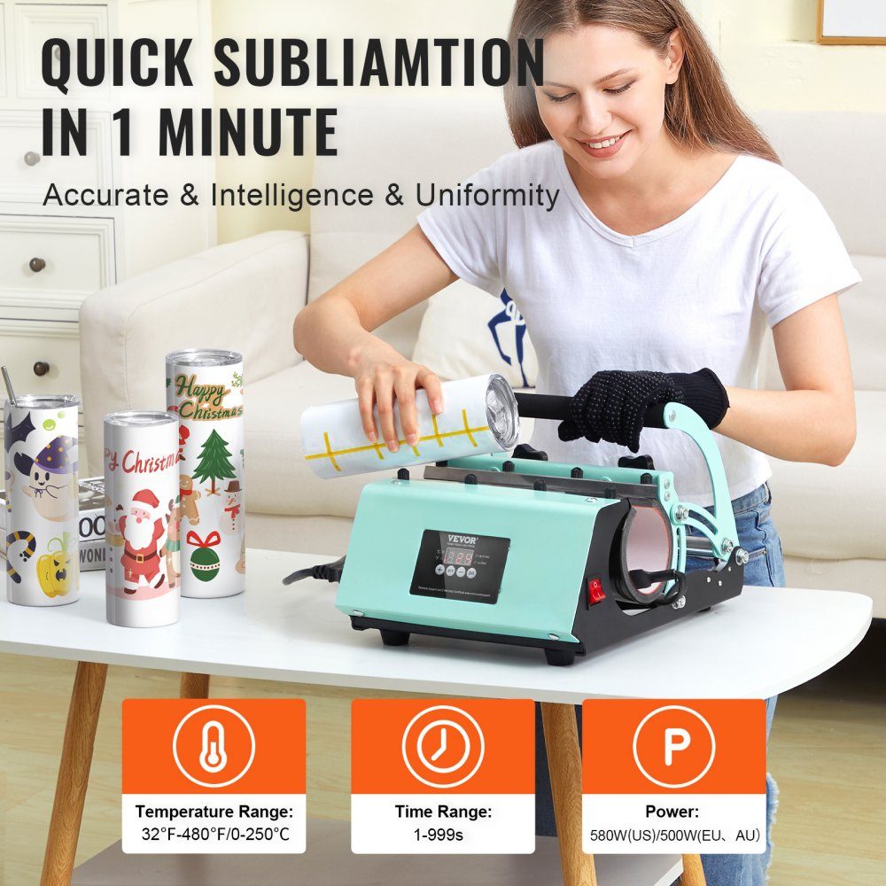Mug Heat Press and Sublimation Mugs, Mug Press Set with 8 Blank 20oz Mugs, Mug Press for 12-22oz Mugs, with Heat Transfer Paper, Gloves and Tape