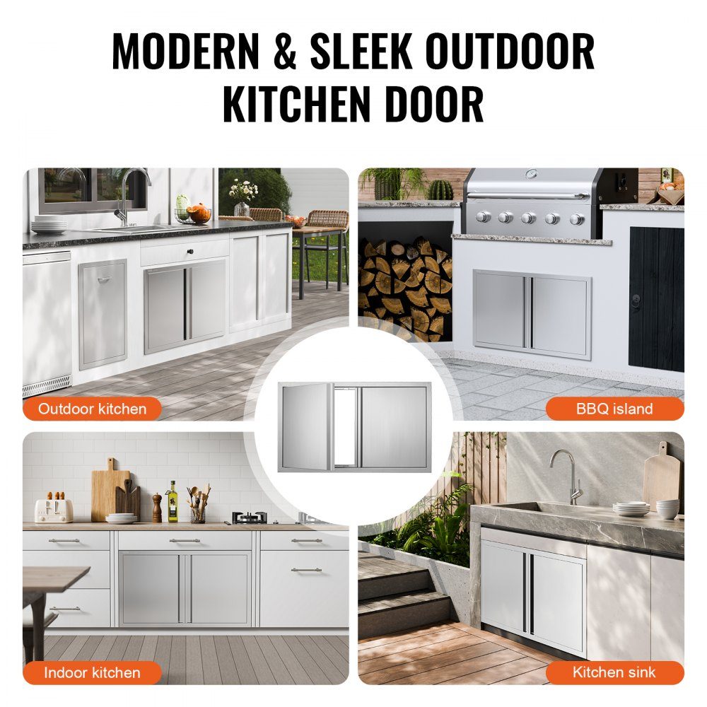 Grilltoegangsdeur 914x534mm Dubbele buitenkeukendeur Inbouw roestvrijstalen deur Verticale muurdeur met intrekbare handgrepen voor grilleiland Grillstation Buitenkast