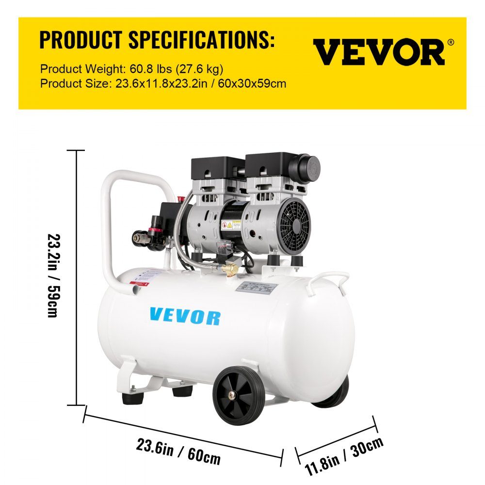 Whisper compressor 50 L, quiet oil-free compressor 750 W, oil-free air compressor 68 dB, compressed air compressor 230 V, quiet compressed air boiler 170 L/min exhaust air volume, with built-in exhaust fan