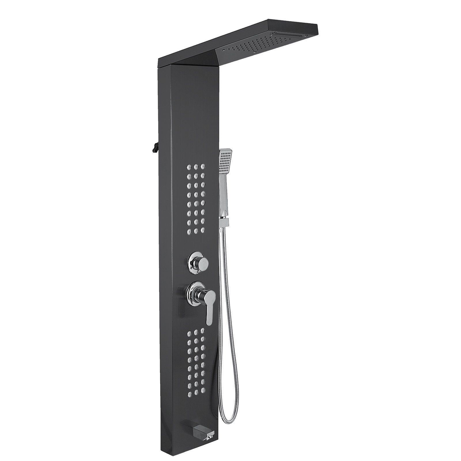 5 in 1 Shower Column Overhead Rain Shower Column Stainless Steel Hydromassage Waterfall Hand Shower (Black Separate)