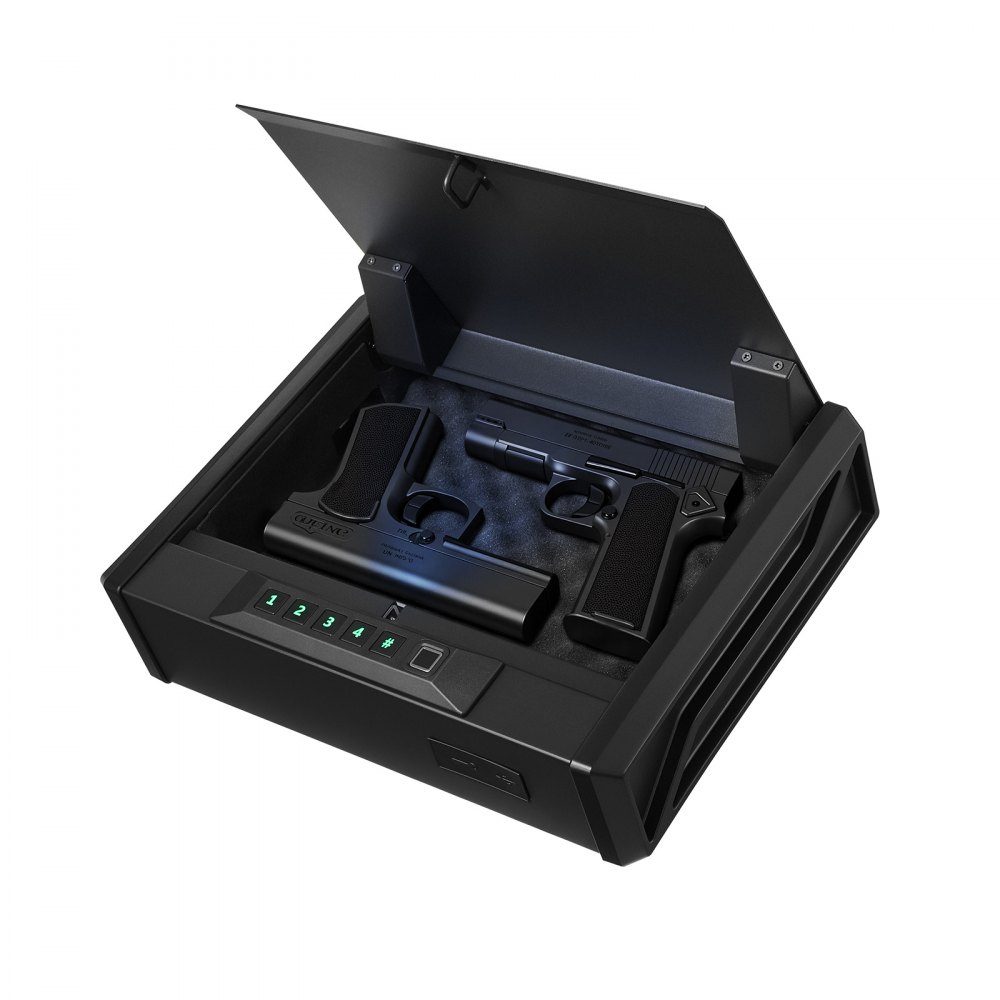 Coffre-fort pour pistolet avec empreinte digitale/mot de passe (code à quatre chiffres)/clé, étui pour pistolet avec éclairage pour 2 pistolets et 2 chargeurs, étui pour pistolet 360 x 275 x 90 mm