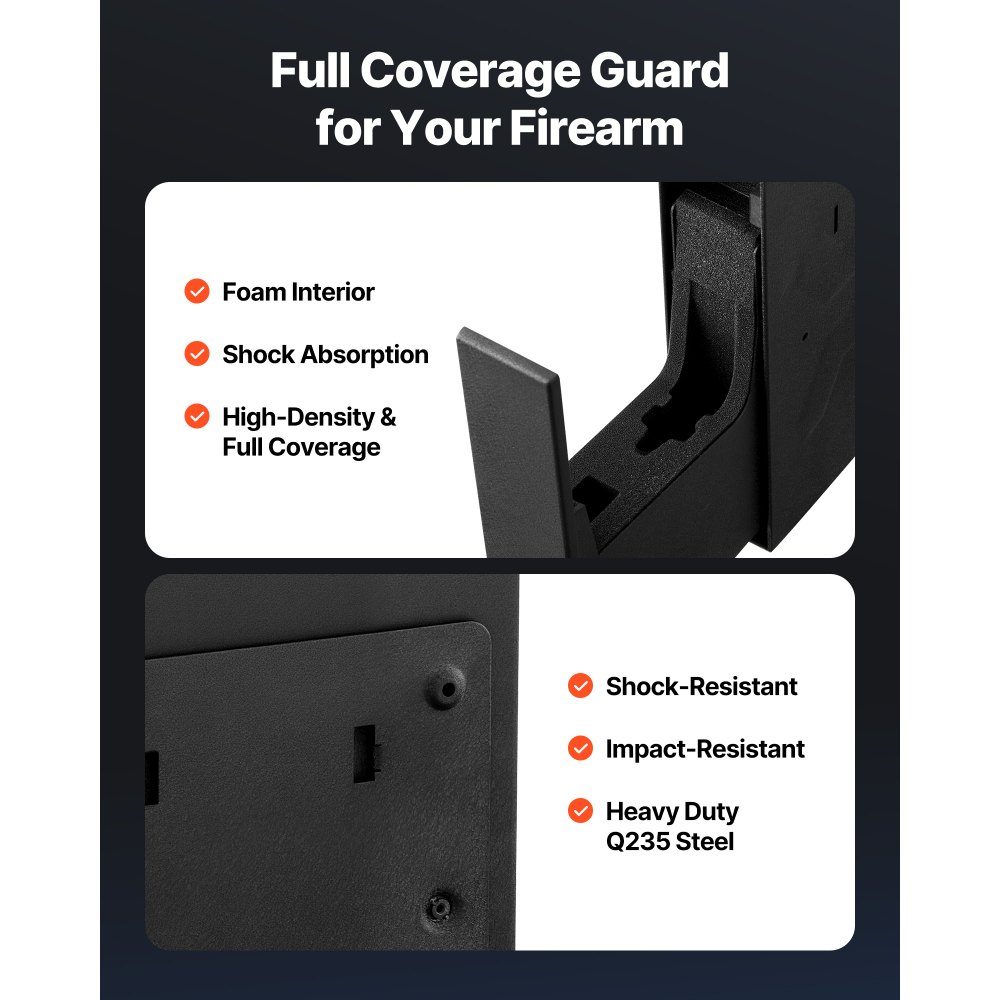Gun safe gun safe with fingerprint/password (five digits)/key, gun safe gun case with lighting for 1 gun and magazine, 23 x 7 x 32 cm gun box for the bedside table