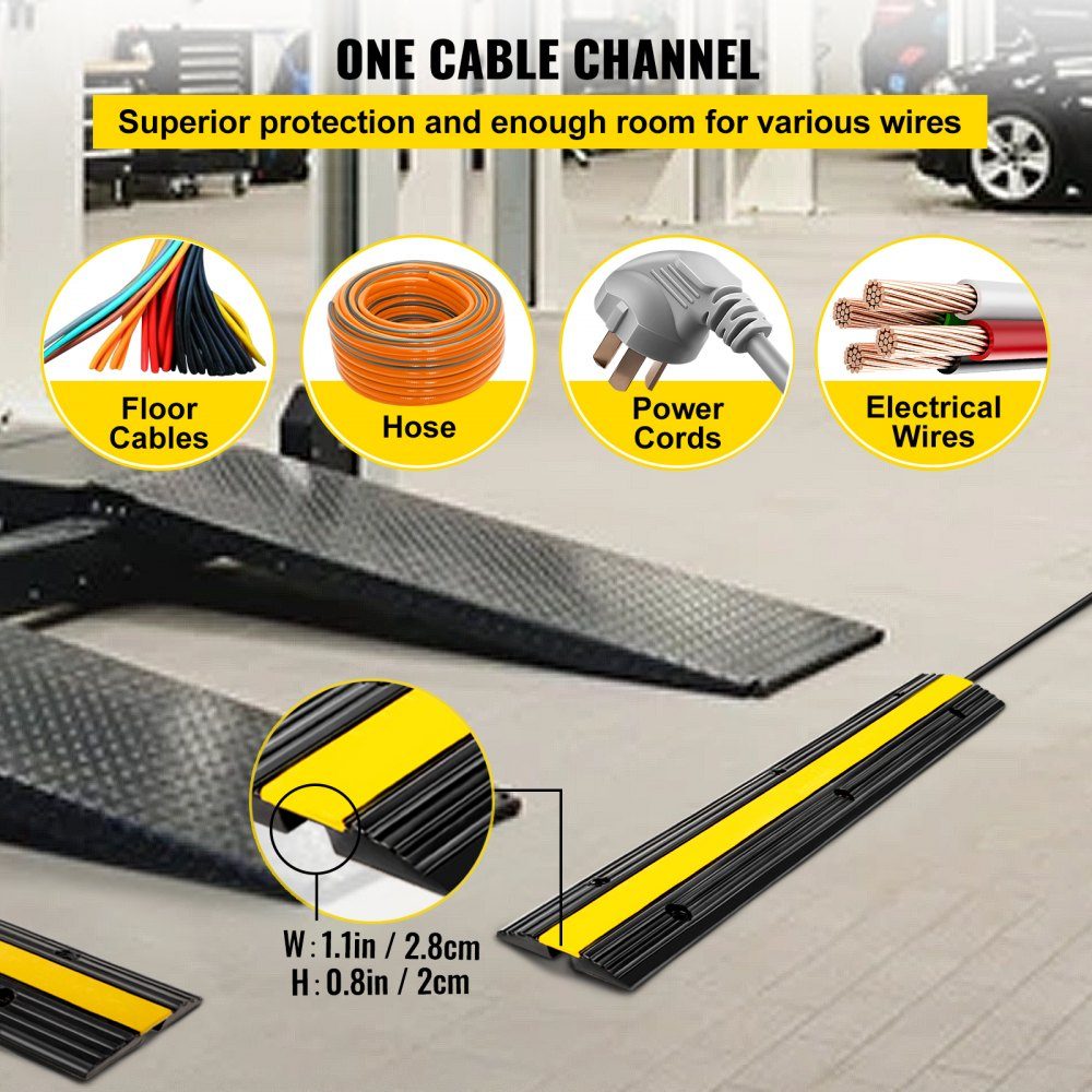 1 channel cable protection mat, external cable channel, 4 pieces of cable bridge made of commercially available thermoplastic rubber with parking spaces, bearing 102x15.5x3 cm