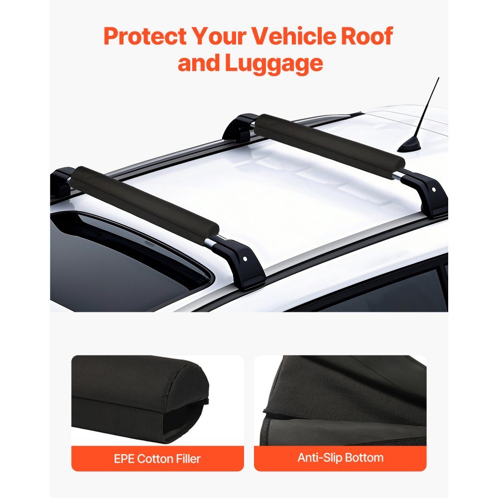 Soft roof rack pads (711 mm) car roof rack pads for various cross bars with 40 kg load capacity, kayak rack with 2 tension straps & Velcro fasteners for SUPs canoes