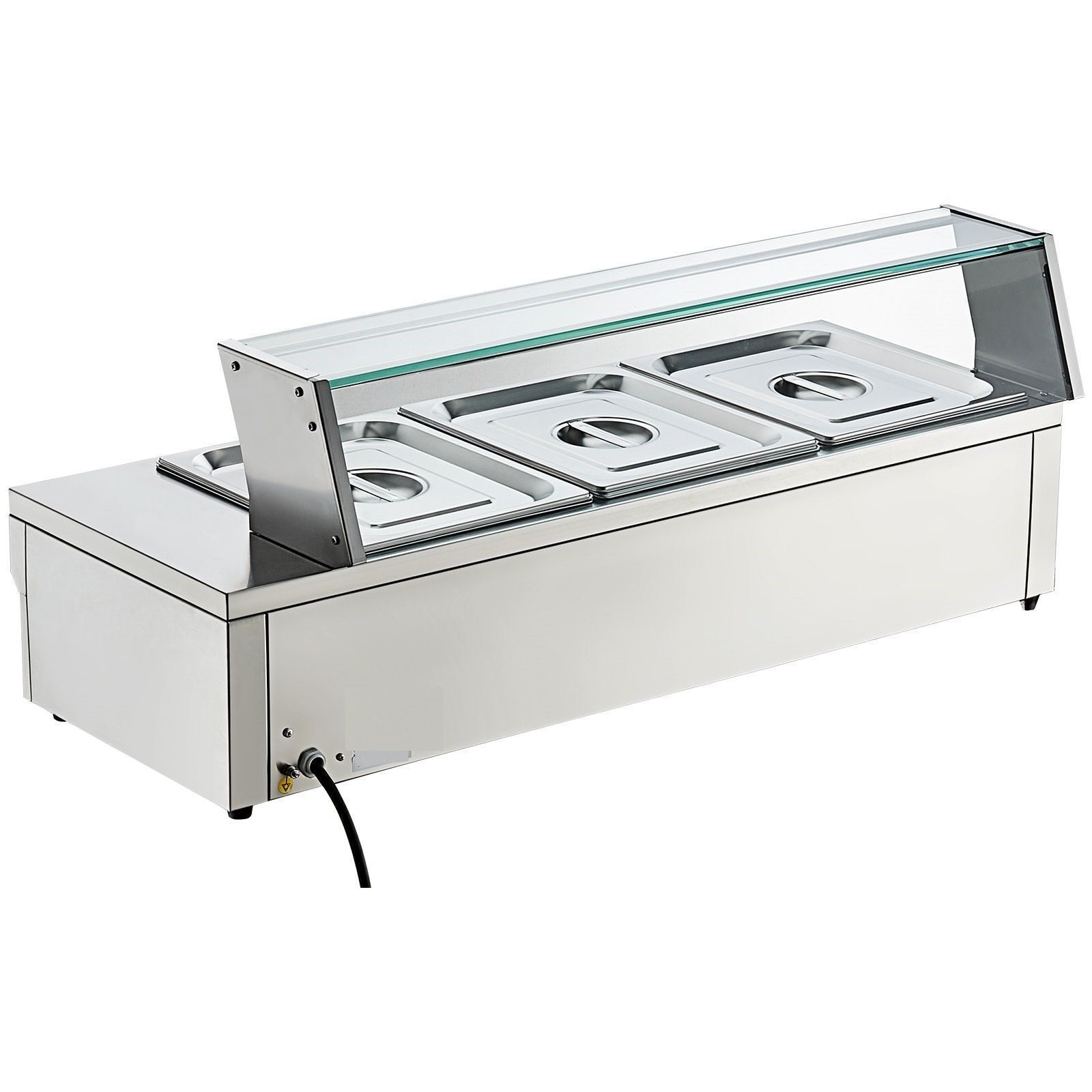 RVS buffetverwarmer, voedselverwarmer, buffetcontainer. Elke verwarmingsplaat kan worden gebruikt, inclusief glazen deksel, aftapkraan en droogbrandindicator, voor kantine, café etc. Chafing Dish