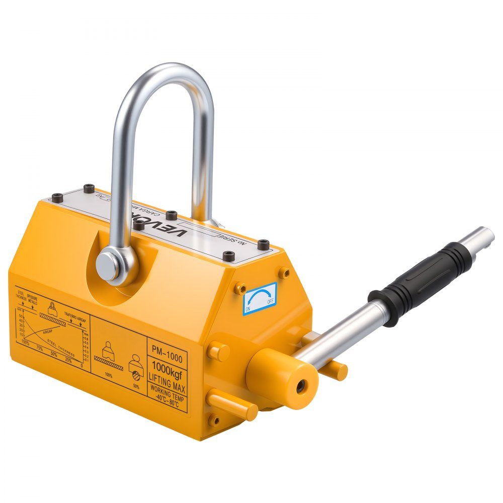 Load lifting magnet permanent magnet lifter 1000 kg pulling force lifting magnet with release handle & steel hook, used in workshop cranes and hoists, for lifting steel plates, boards