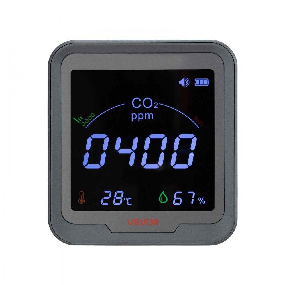 CO2 Detector, CO2 Monitor with Temperature and Humidity Display, NDIR Sensor, Carbon Dioxide Meter, Wall Mounted CO2 Alarm for Home Office Car Outdoor