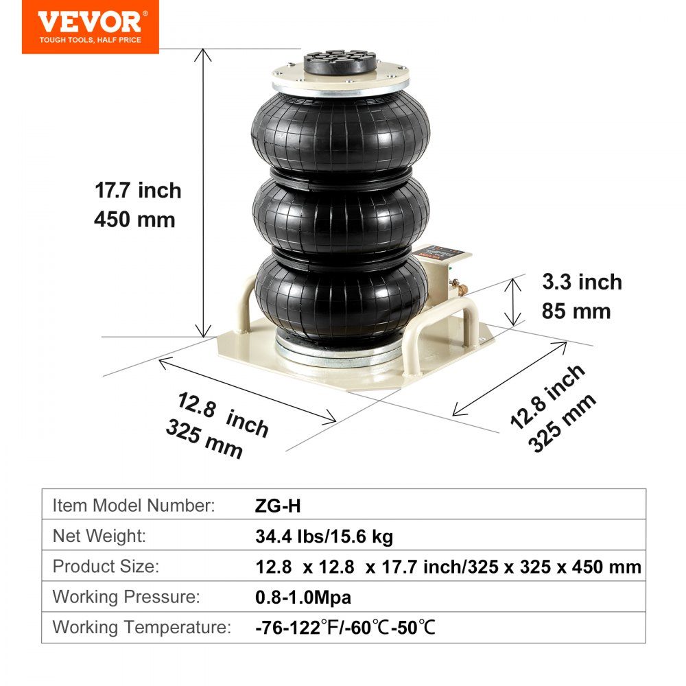 Pneumatic car jack Air Jack 3 t, white Triple Bag Air Jack 140-450 mm lifting height Bag Air Jack, 5 minutes lift Air Jack jack for SUV, truck, bus etc