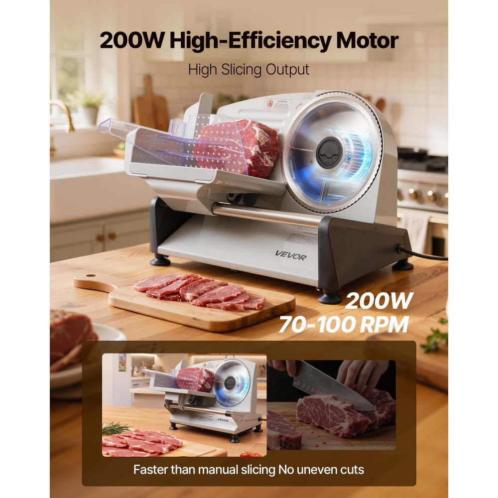 All-purpose slicer meat slicer 200W electric slicer with 19cm blade, meat slicer with 0-15mm adjustable thickness, for frozen meat ham prime steak All-purpose slicer meat slicer 200W electric slicer with 19cm blade, meat slicer with 0-15mm adjustable thickness, for frozen meat ham prime steak