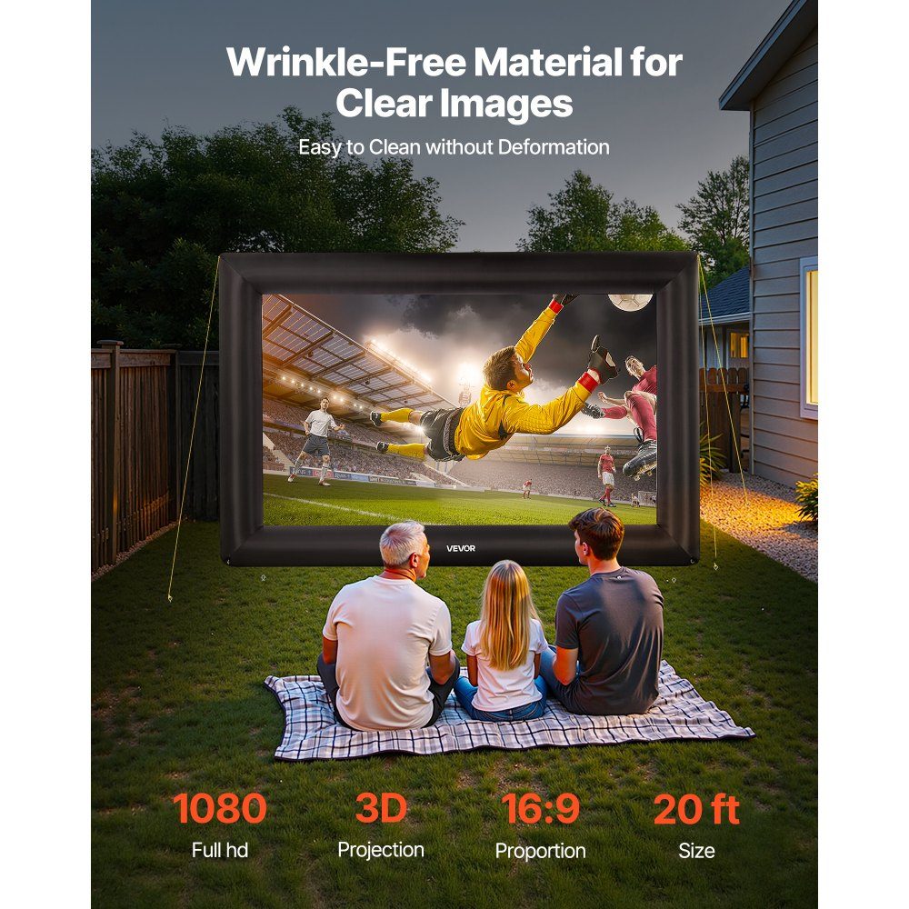 Inflatable Movie Screen, 600D Projector Screen, Projection Screen with Portable Storage Bag, 16:9 Movie Projection for Home Theater Theme Party, Pool Fun (513x185x330cm)