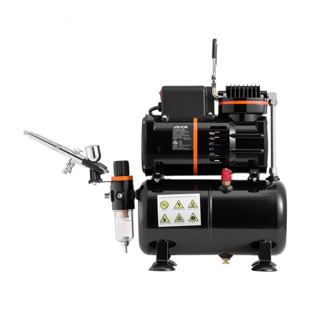 Set aérographe 1/6 HP avec compresseur et réservoir, double action 3 pistolets aérographe avec 3 buses (0,3/0,3/0,5 mm) & tuyau & peinture acrylique & 2 ventilateurs, pour décoration de gâteaux, peinture de modèles, nail art