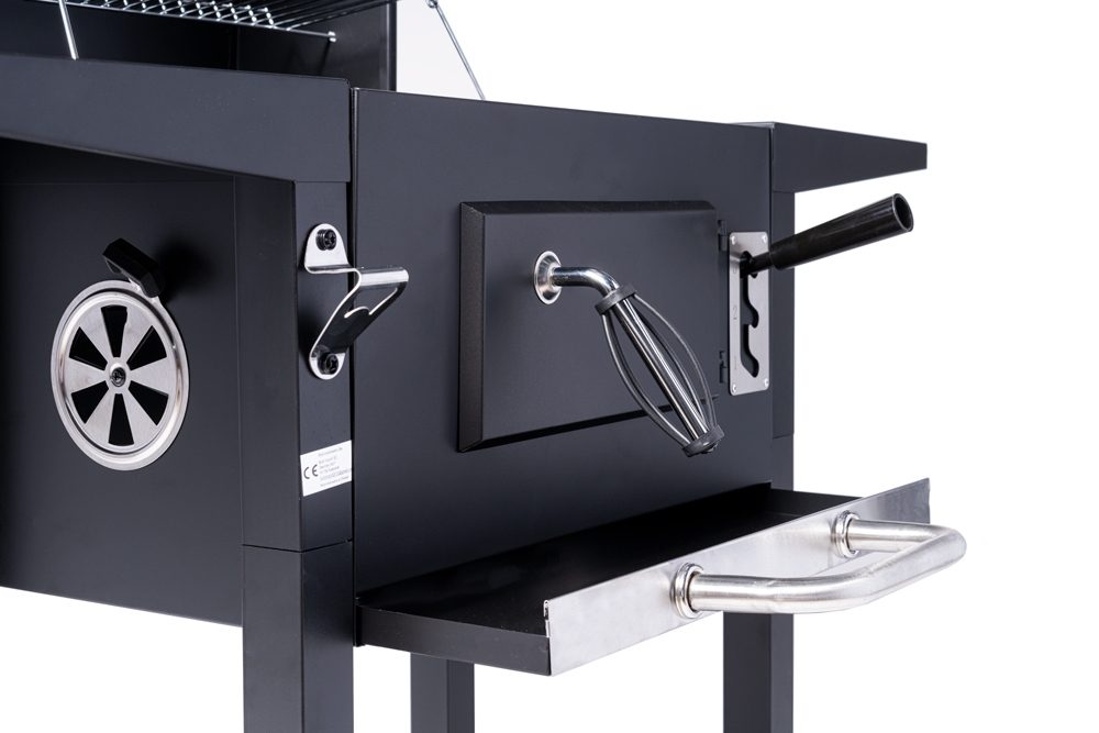 BBQ-Holzkohlegrill-Smoker-Set mit Deckel, höhenverstellbar, 2 Seitenablagen