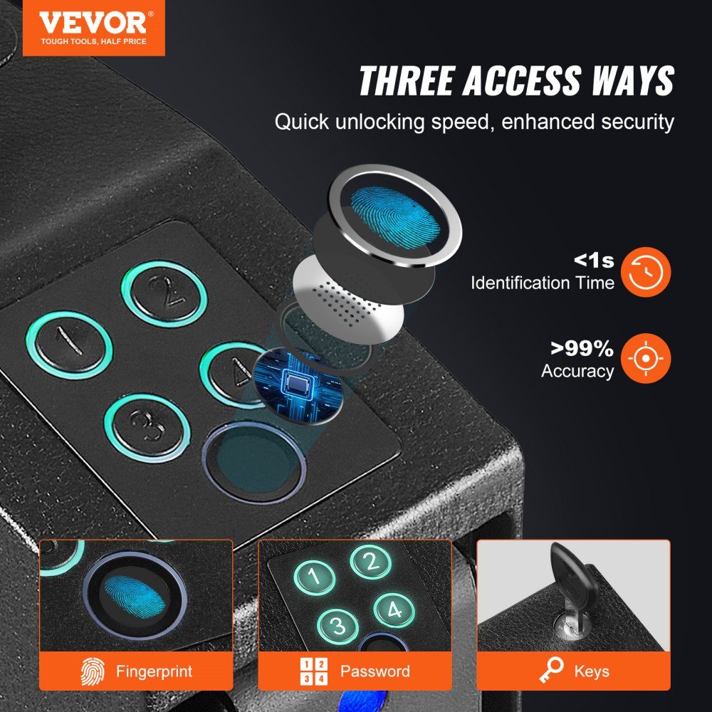 Gun Safe, Wall Mounted Gun Safe, 1 Gun, Gun Safe for Fingerprint, Key or Password, Cold Rolled Steel Gun Safe, 320 x 255 x 95mm, Gun Cabinet Wall Safe